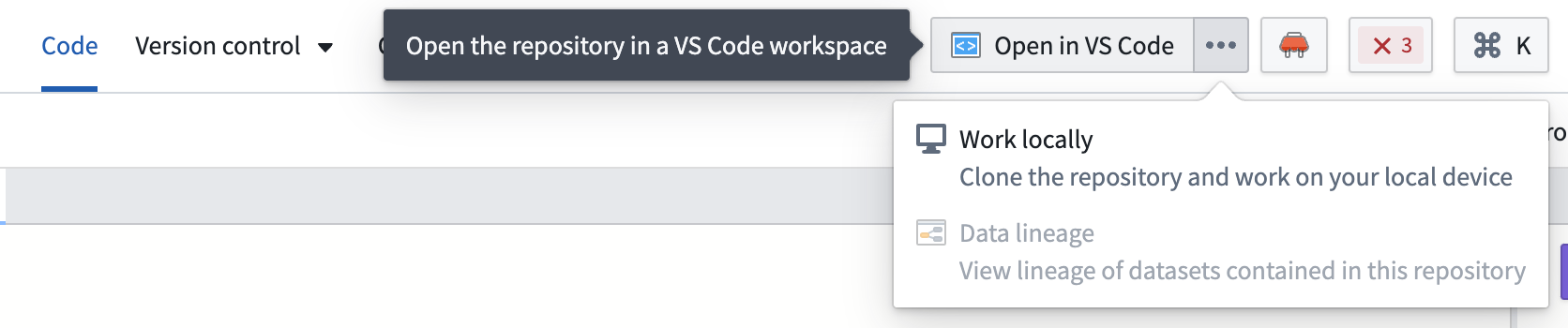 The option to work locally from Code Repositories.