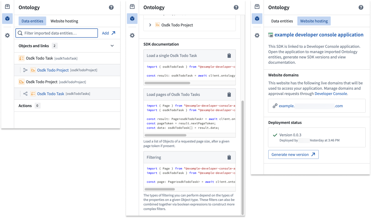 The available options in the "Ontology" tab in a VS Code workspace.