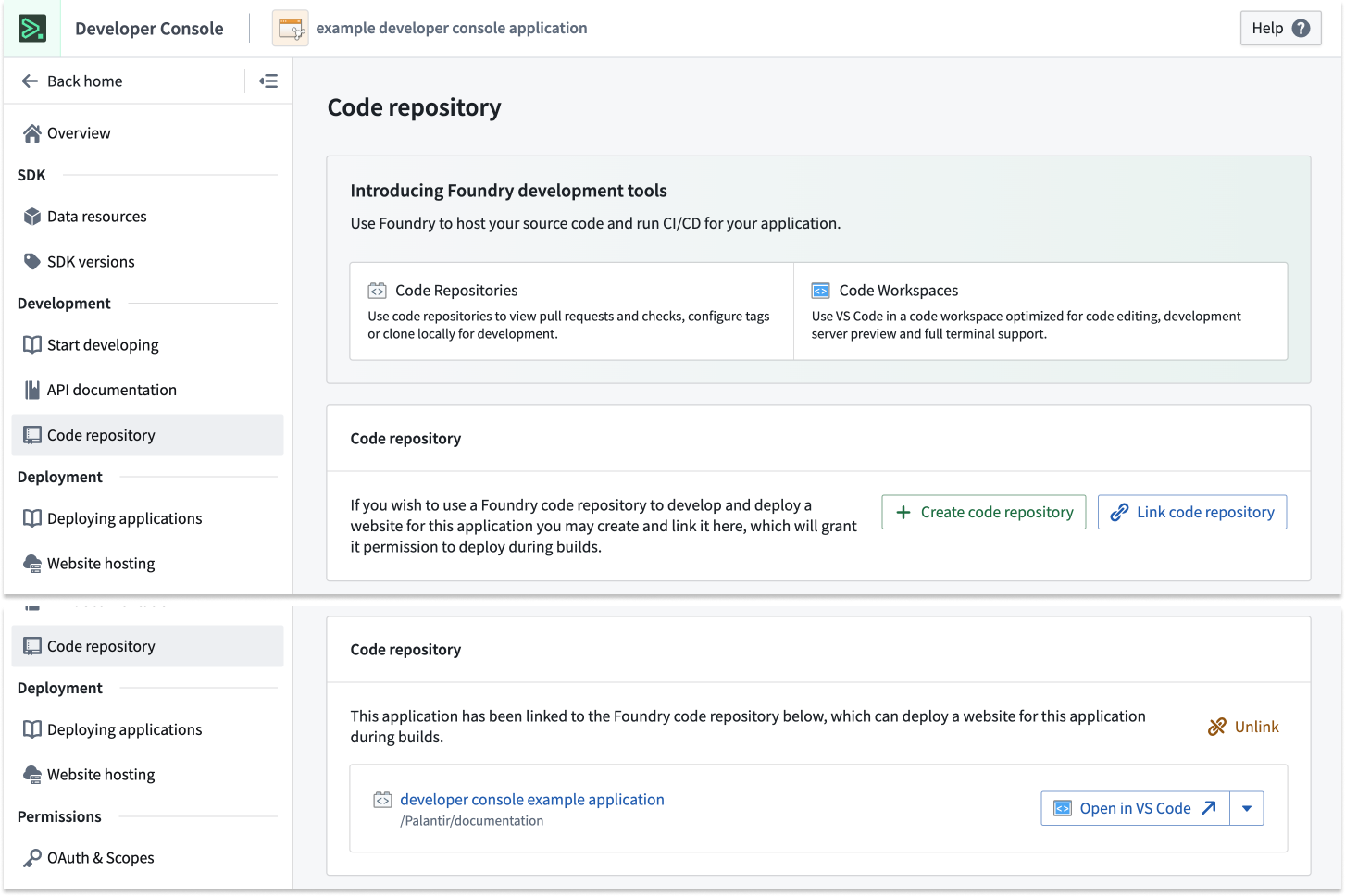 Create a code repository in a VS Code Workspace from Develop Console