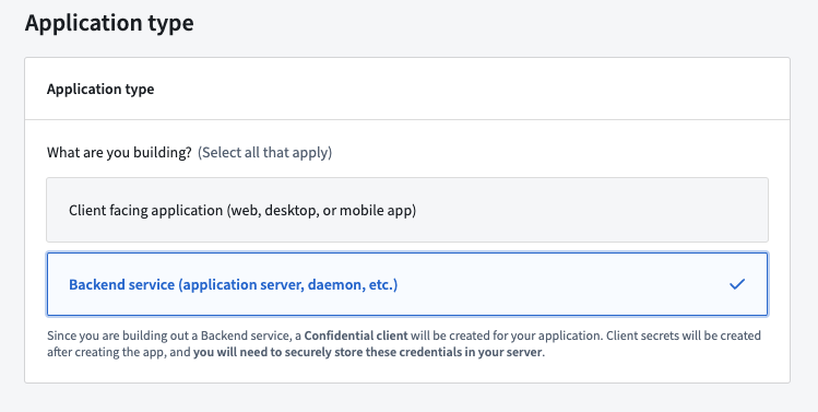 Choose to use a backend service application type