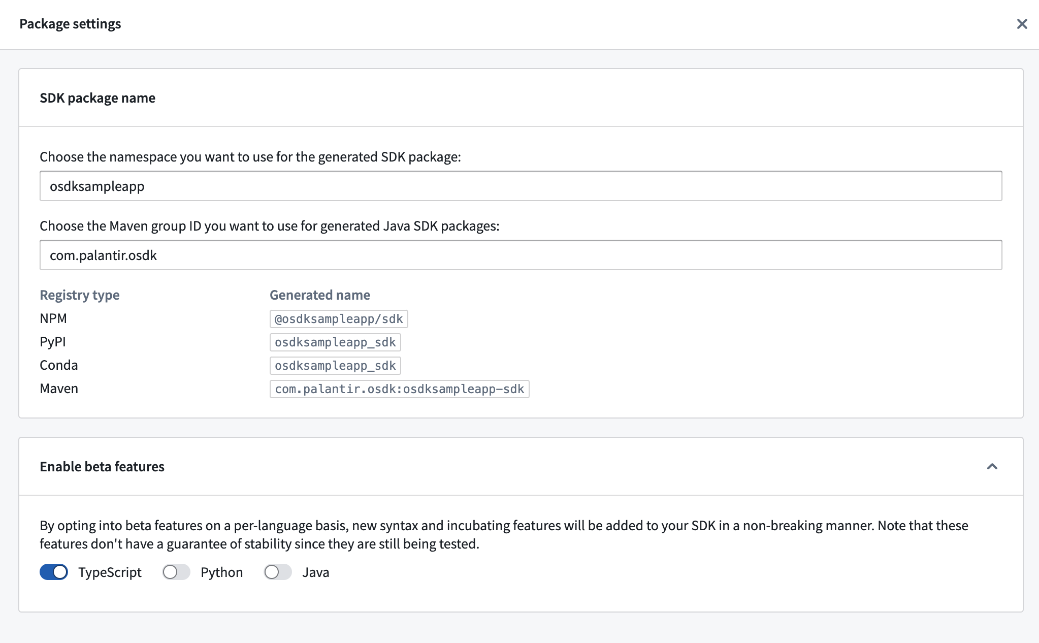 Enable beta features for your application in the settings of your SDK versions.