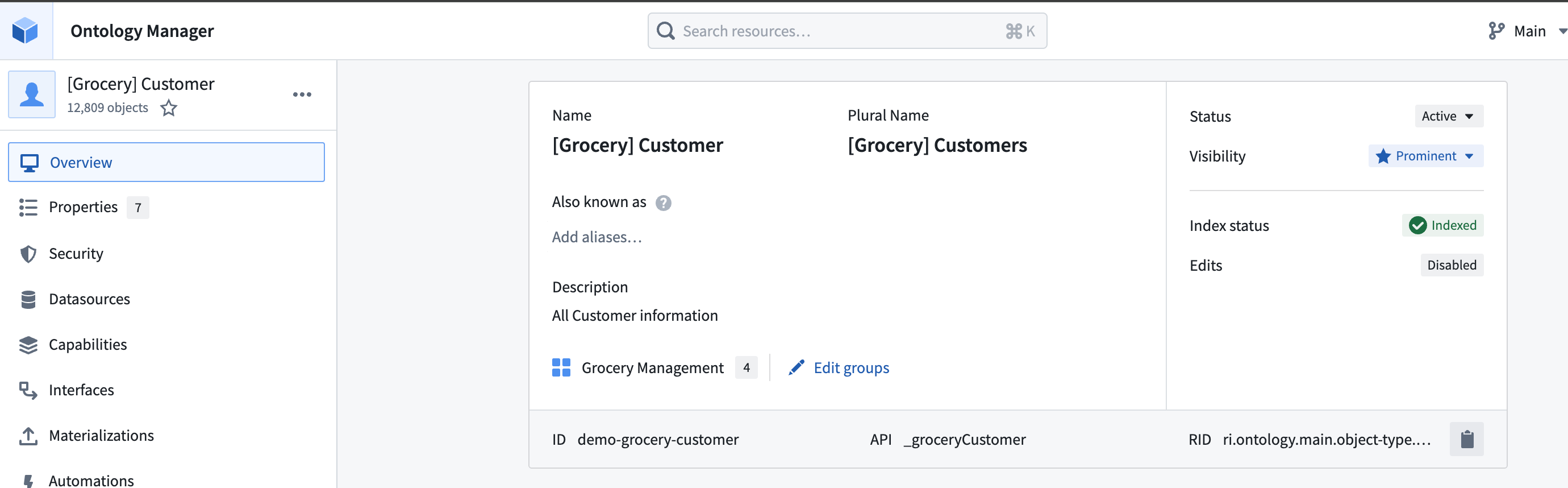 View the RID from the main page of your selected ontology in the Ontology Manager app