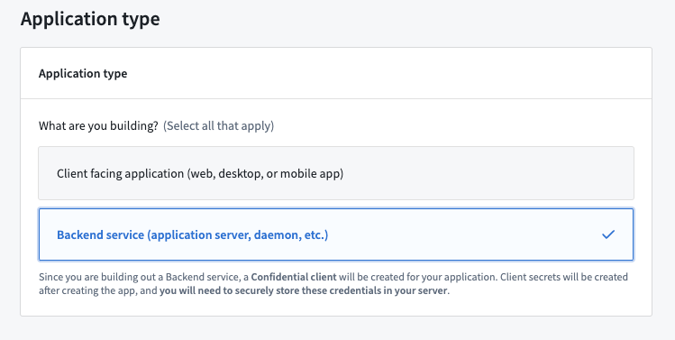 Choose to use a backend service application type