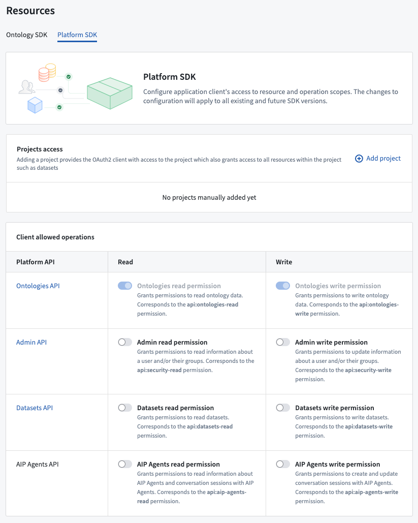 Use the Platform SDK tab to include Platform SDK resources