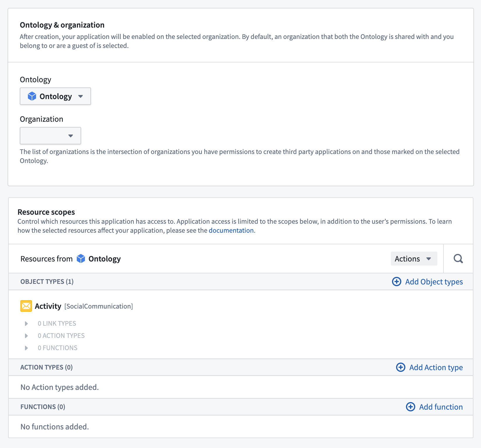 Select the ontology you want to use in the SDK and the specific object types or action types