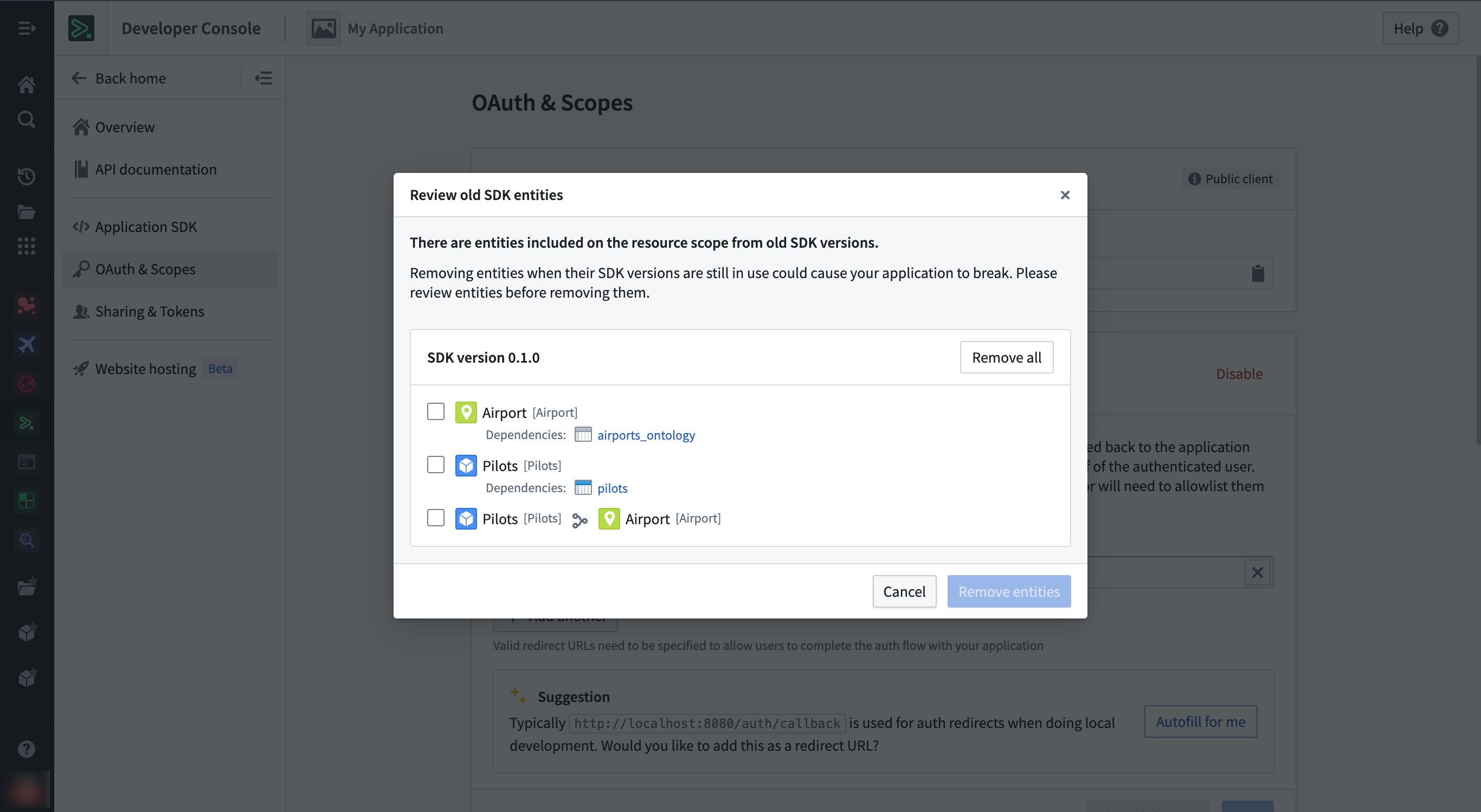 OAuth & Scopes ページでの古いリソースクリーンアップワークフロー