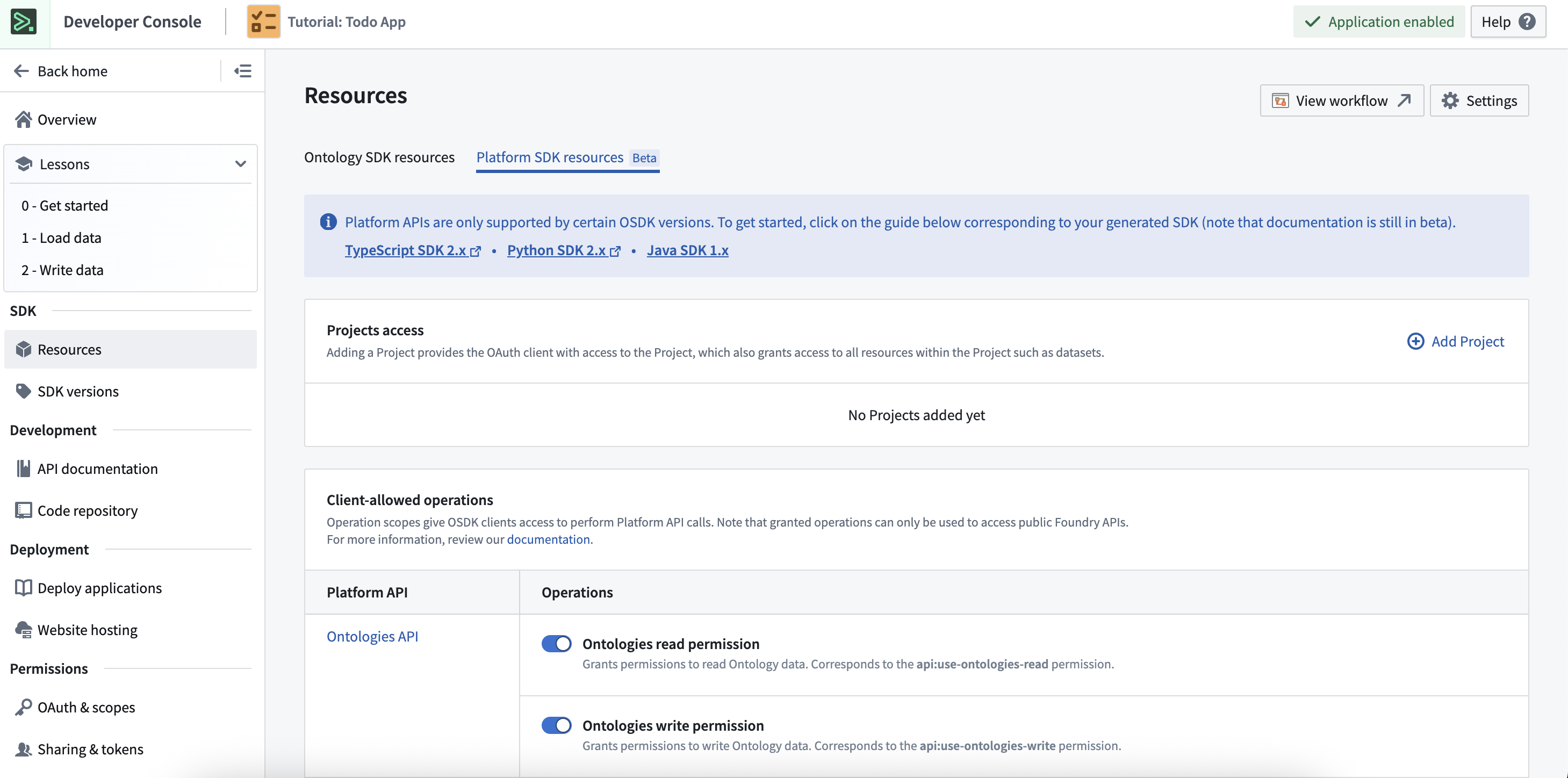 Use the Platform SDK tab to include Platform SDK resources