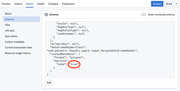 Enable projections in the dataset schema.