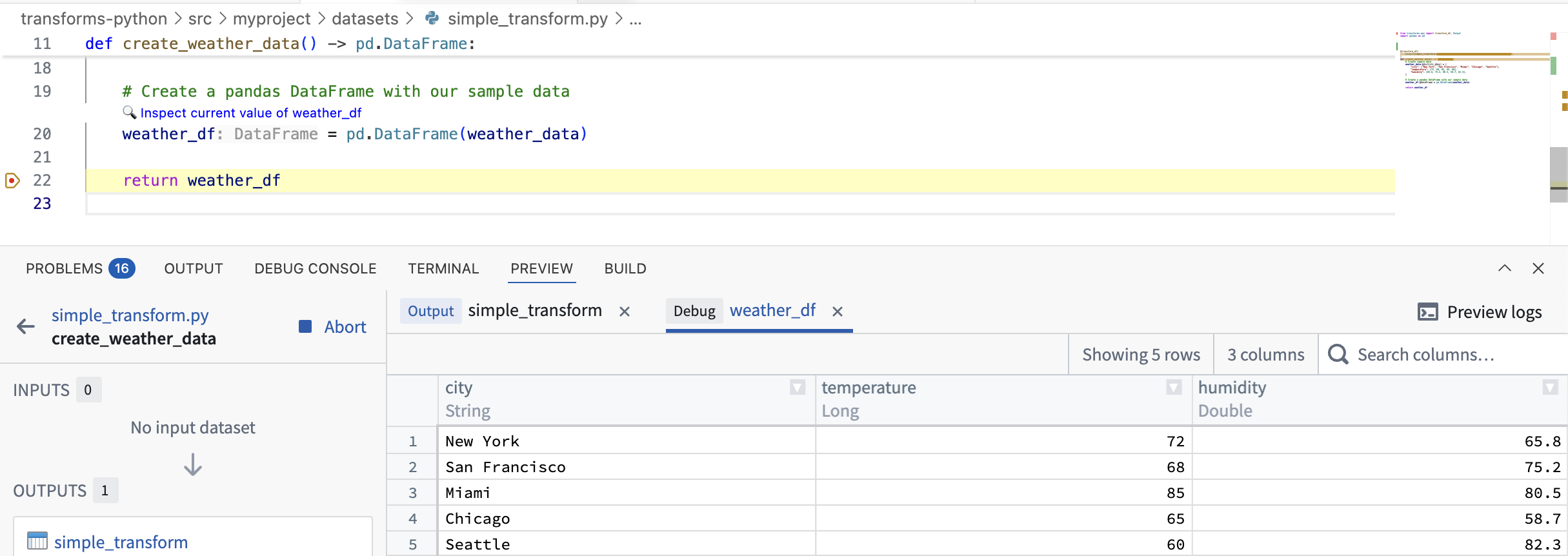 A variable being inspected through the extension's Preview panel.