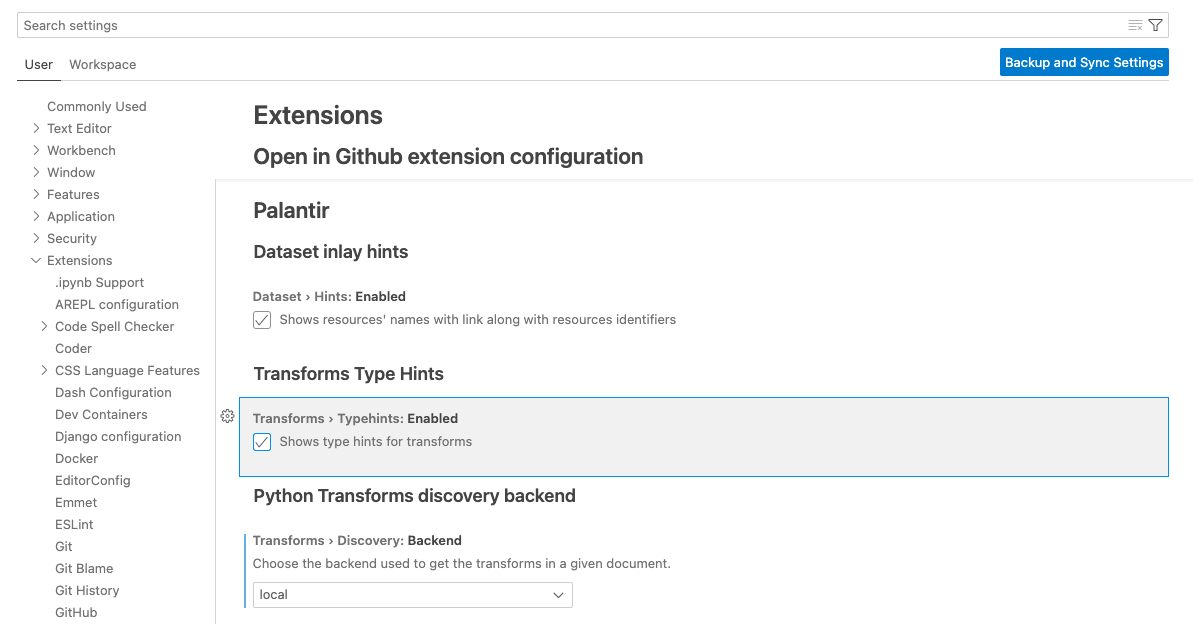 Disabling transform type hints in the settings.