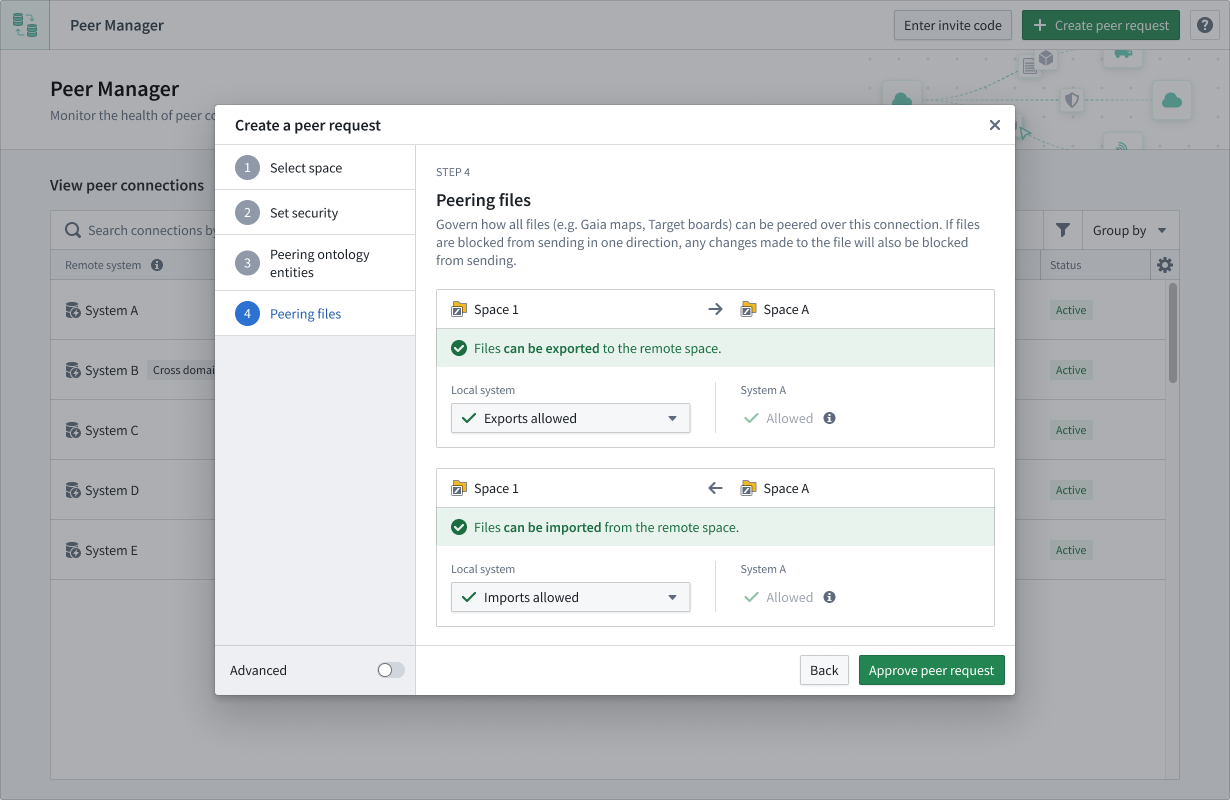 Peering connections' imported code dialog.