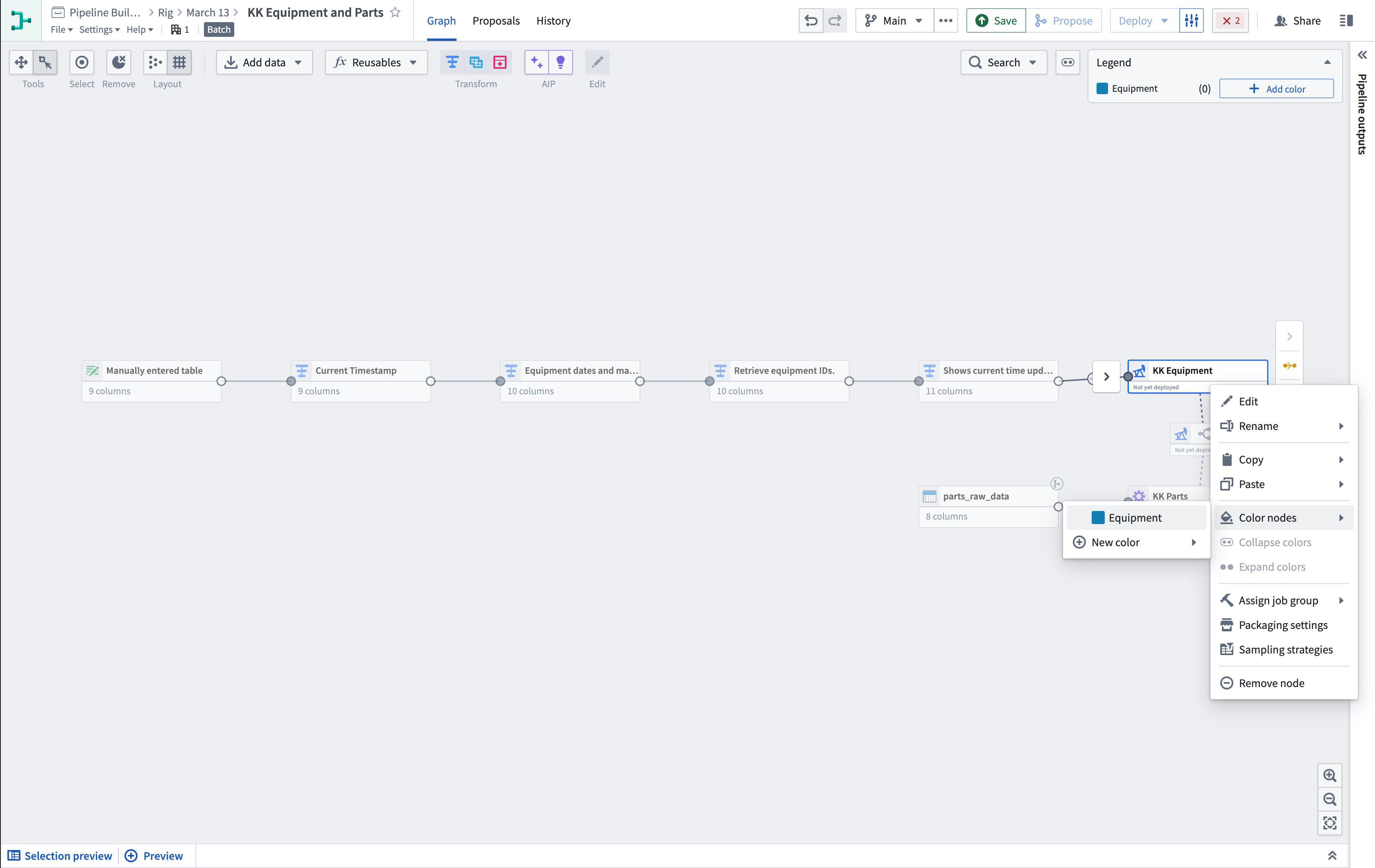 A node with the menu open to assign to a color group.