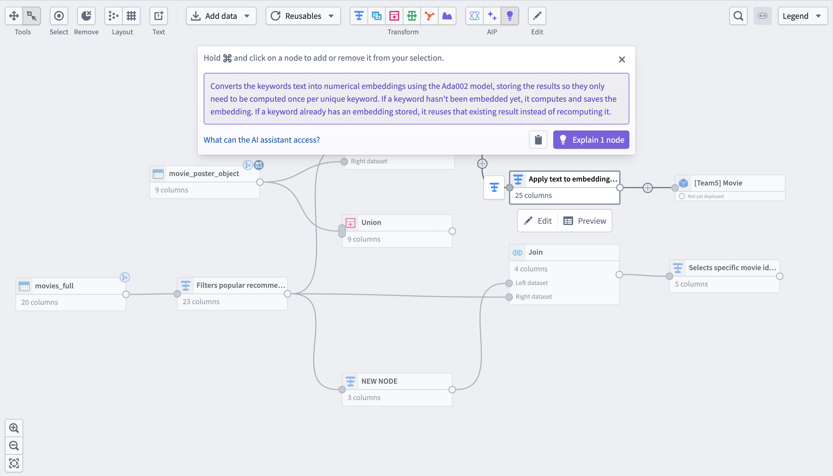 The AI explain output panel.