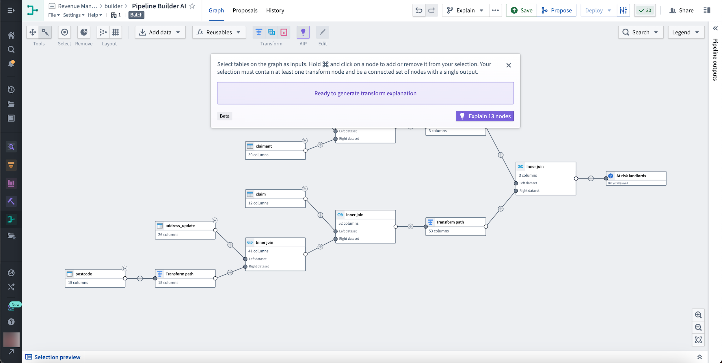 Follow the instructions to select nodes in your graph,