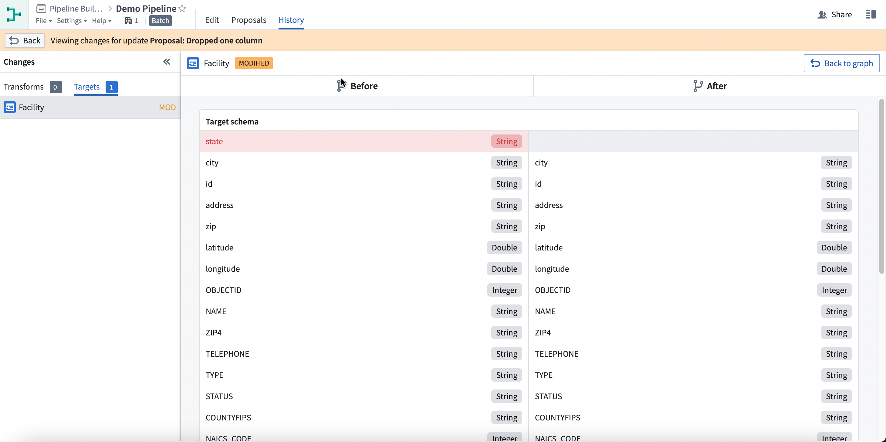 Screenshot of branch changing an output