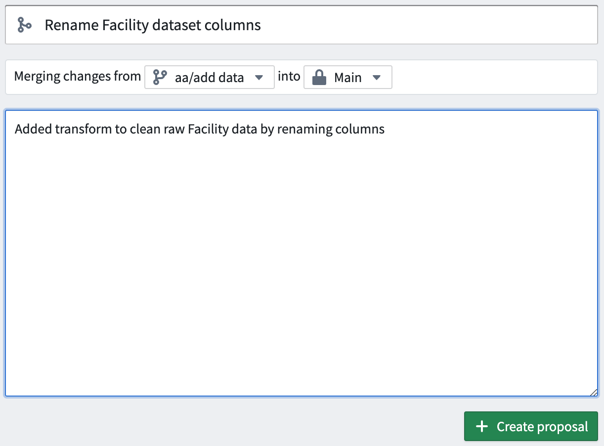 Screenshot of create proposal popover