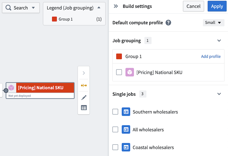 View of Build Setting panel in batch pipelines