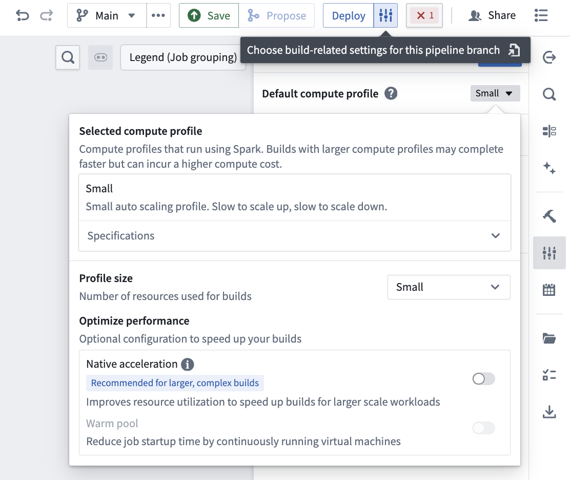 Screenshot of the "Build settings" dropdown menu.