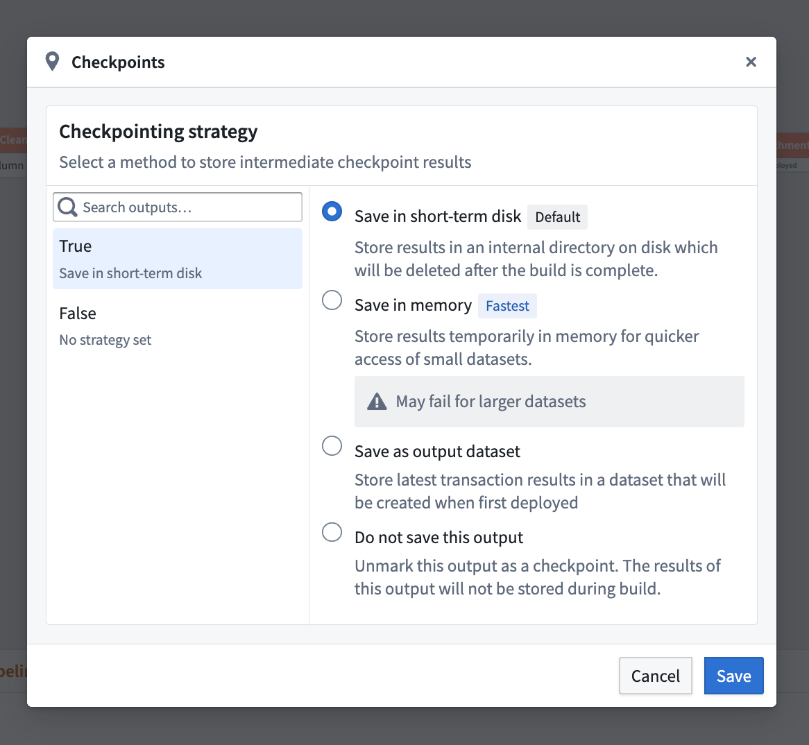 The checkpoint strategy window.