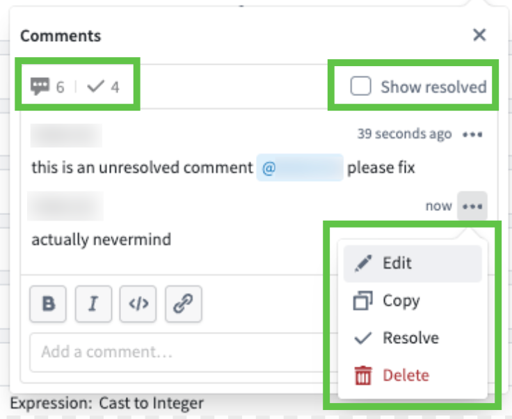 Screenshot showing comments in a node.
