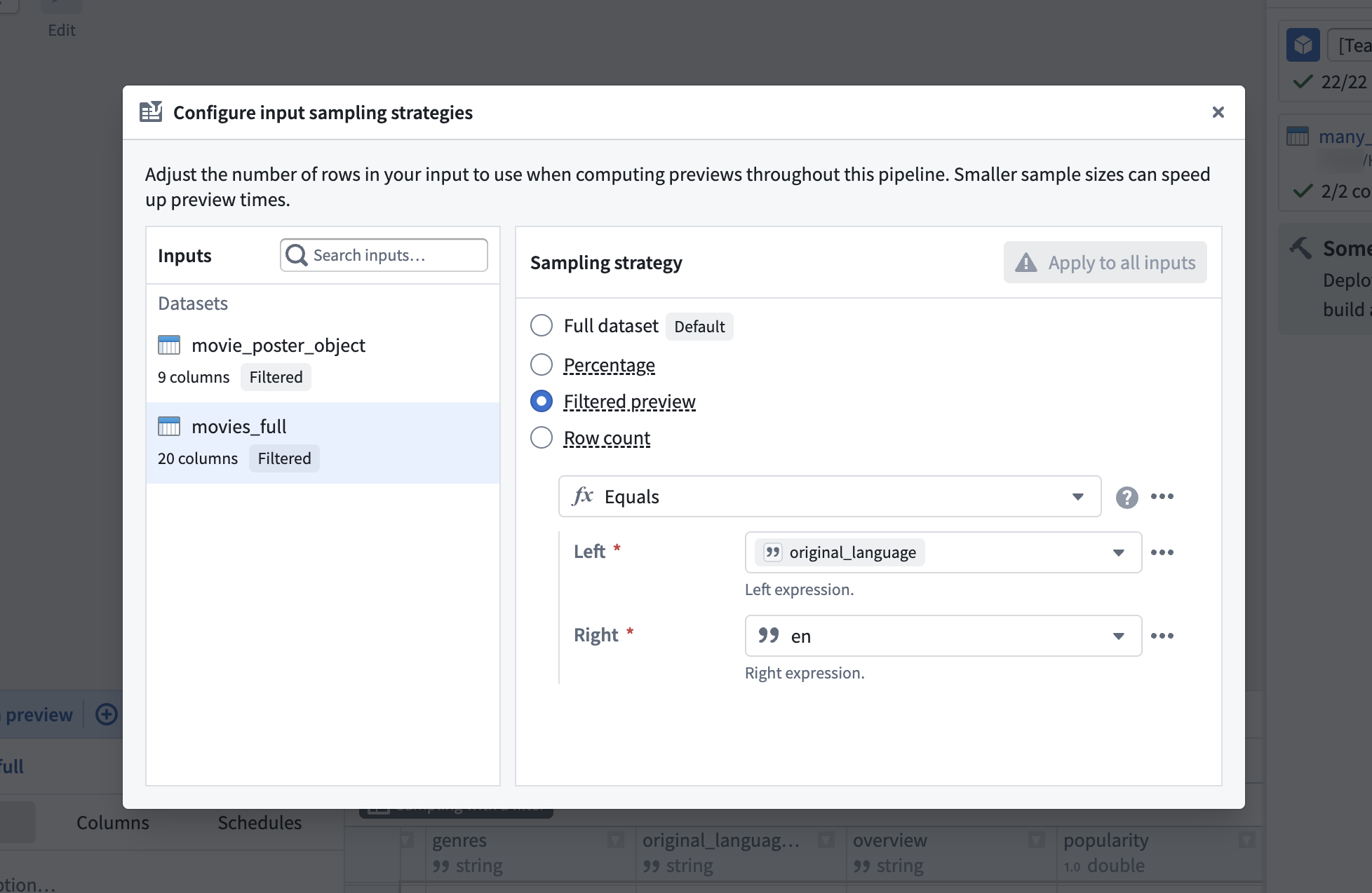 Configure a sampling strategy.