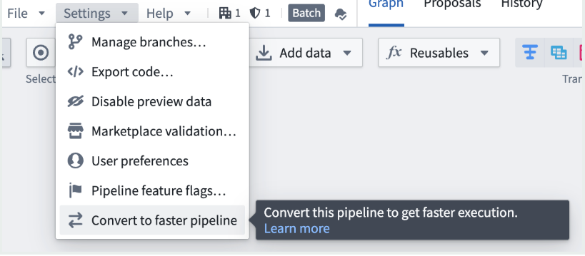 The Convert to faster pipeline option.