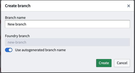 Screenshot of the create branch popover