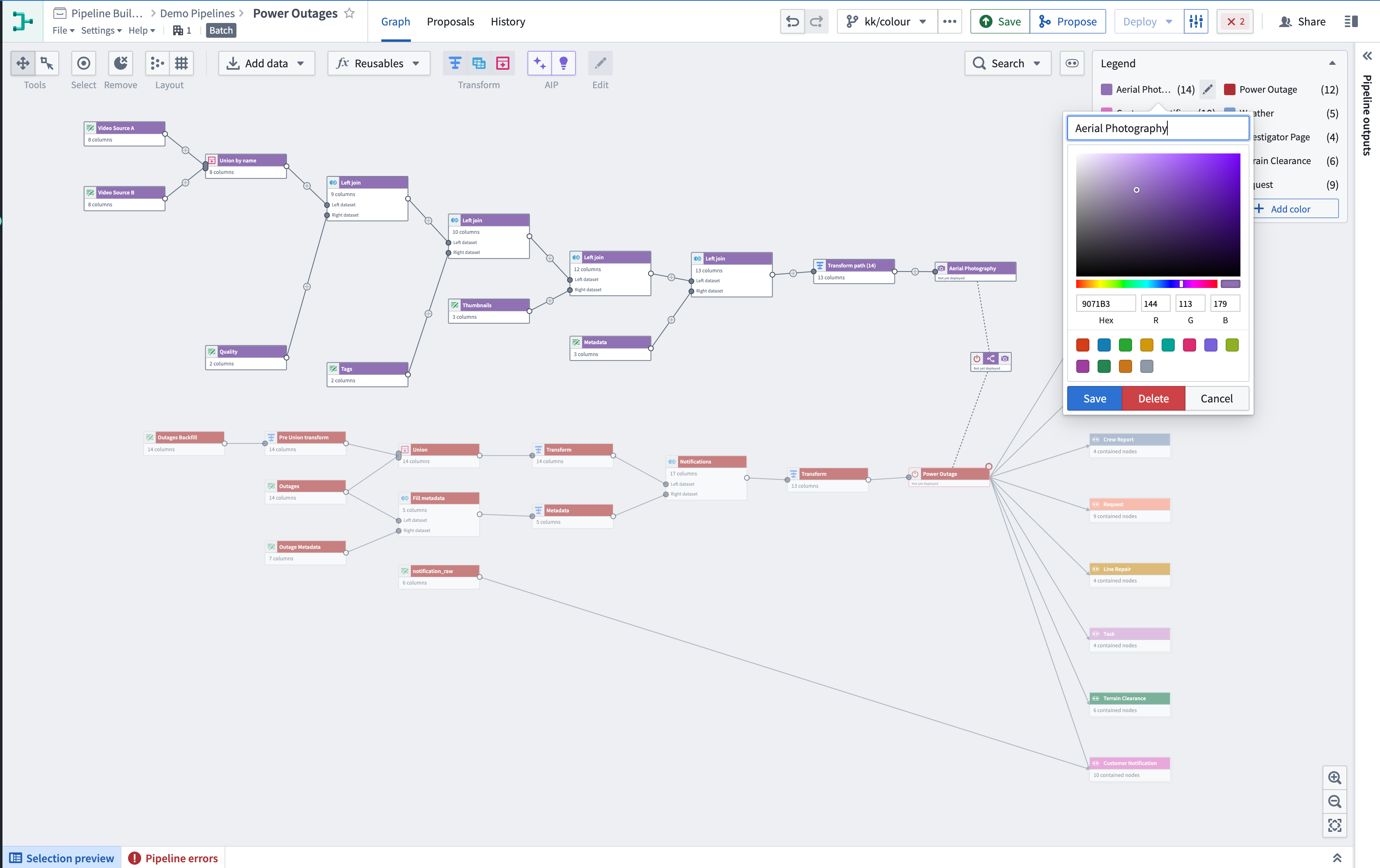 An example of how to edit a color node name using the legend.