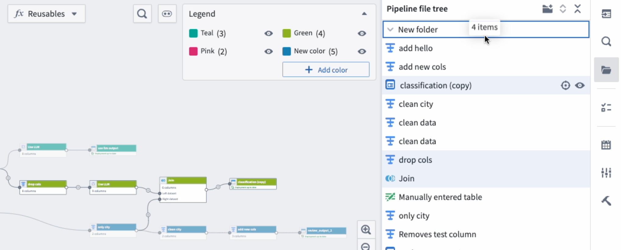 Selecting nodes from a graph, which highlights the nodes in the side panel.