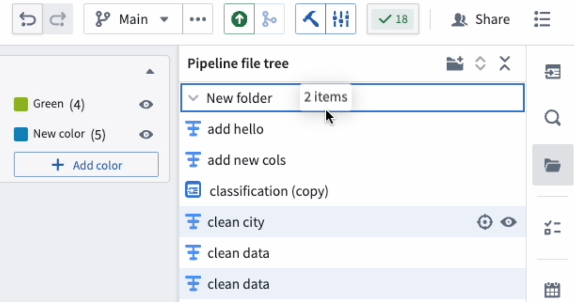 Selecting two nodes and placing them into a folder.