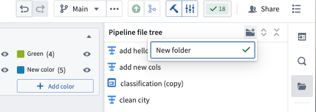 The create new folder button in Pipeline Builder.