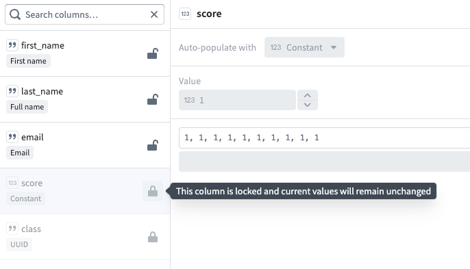 Select a set of notional data for your data table.