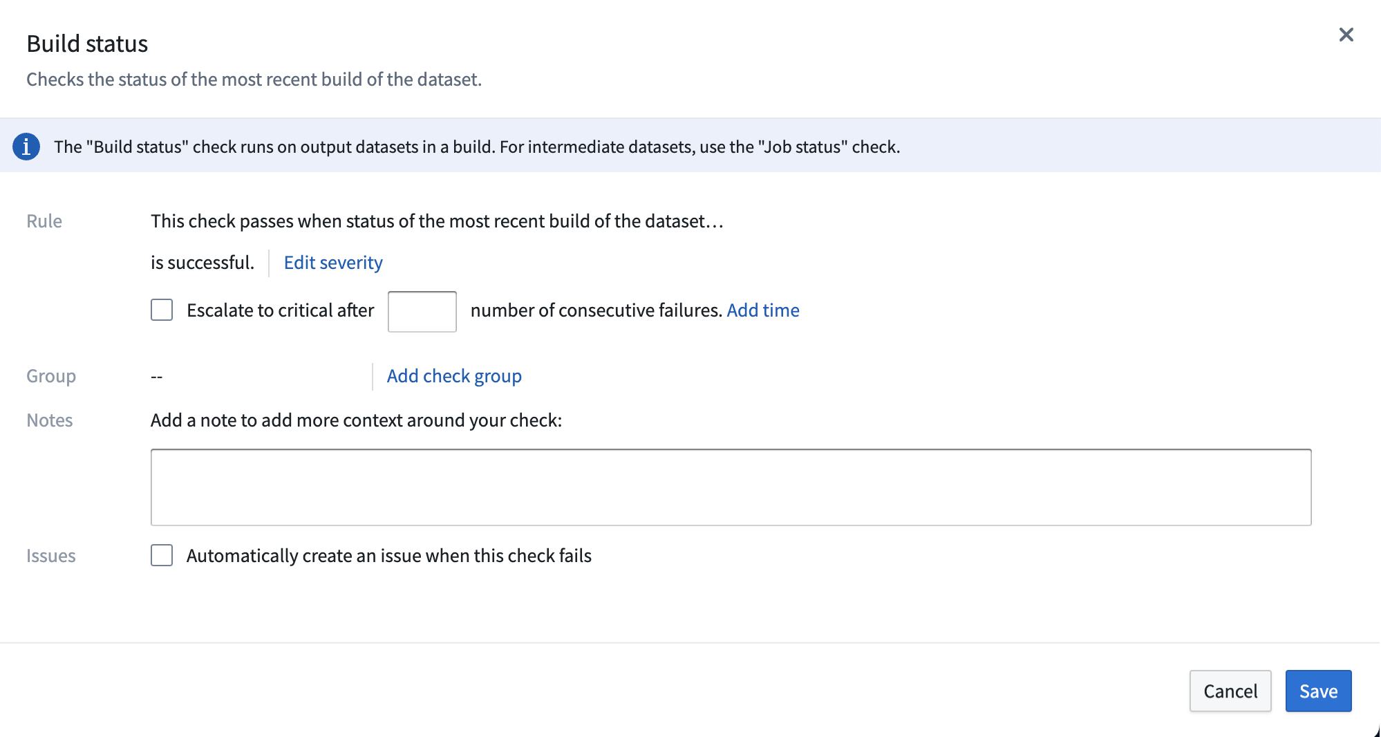 Screenshot of health check Build status popover