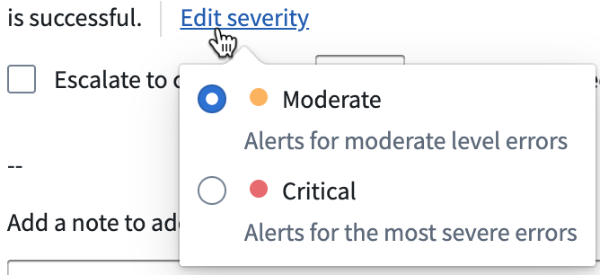Screenshot of build status severity dropdown