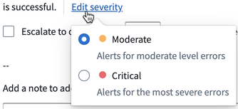 Screenshot of build status severity dropdown