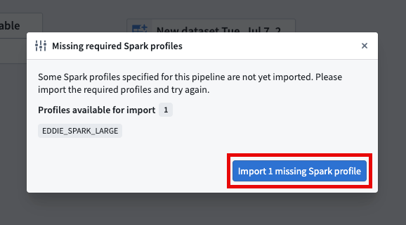 Import profile in Pipeline Builder UI.