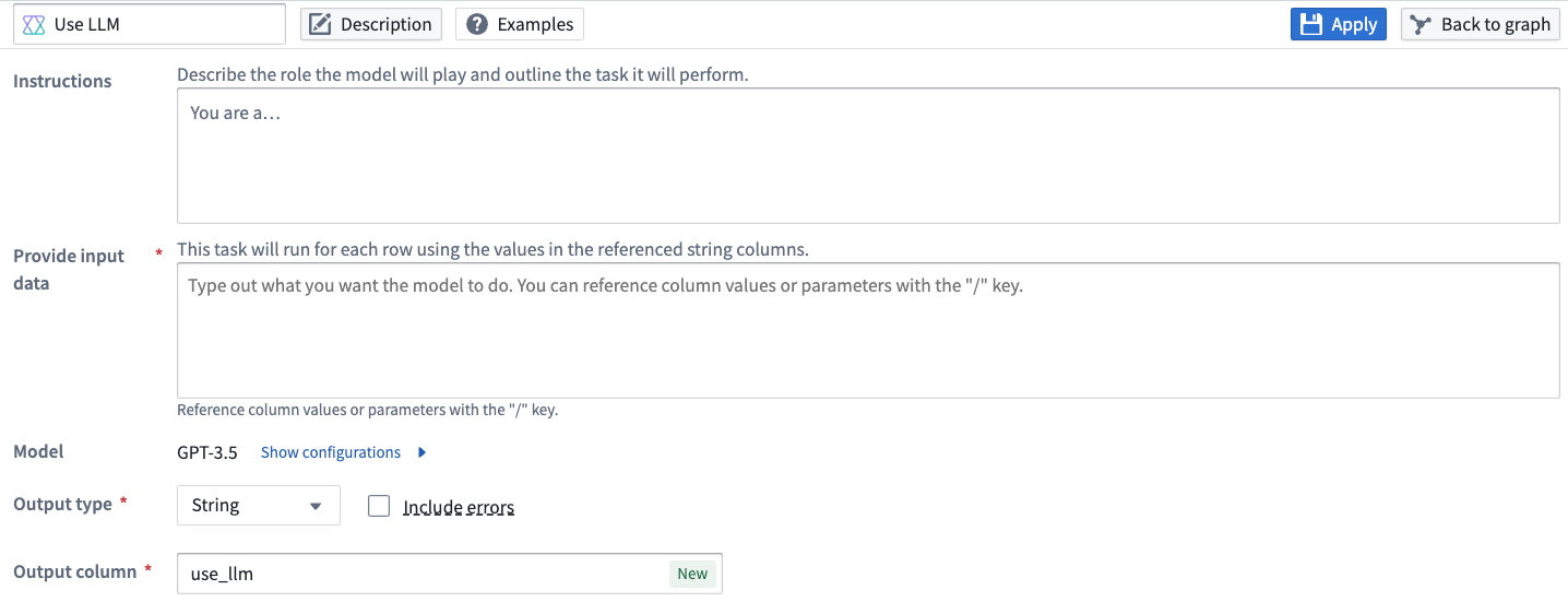 The Empty Prompt template for the Use LLM node