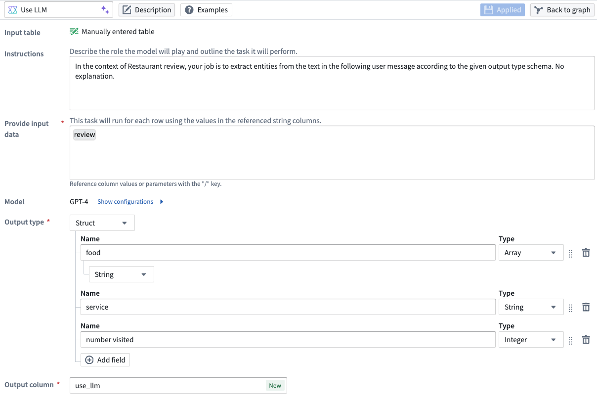 The Entity Extraction instructions for the Use LLM node