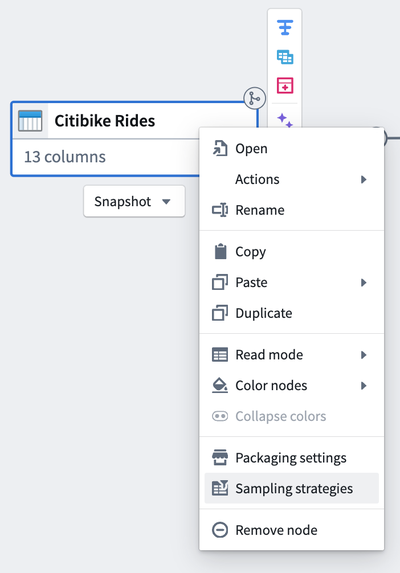 A dropdown menu with the Sampling strategies option.