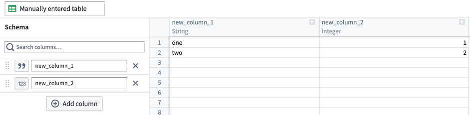 Manually enter data in table