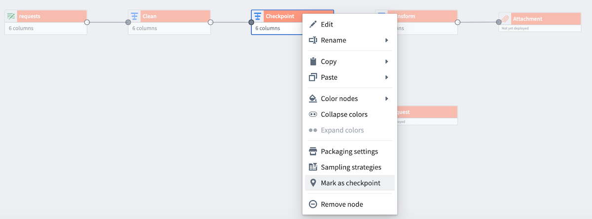 Select Mark as checkpoint near the bottom of the node menu.