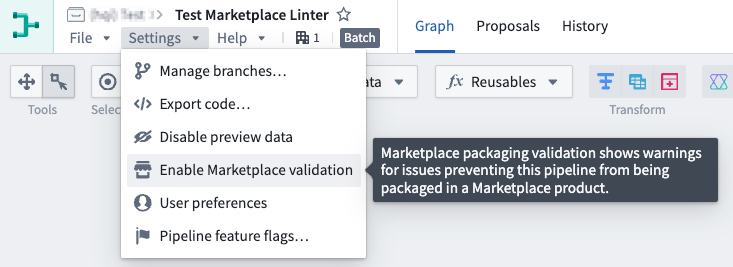 Enable Marketplace validation setting.