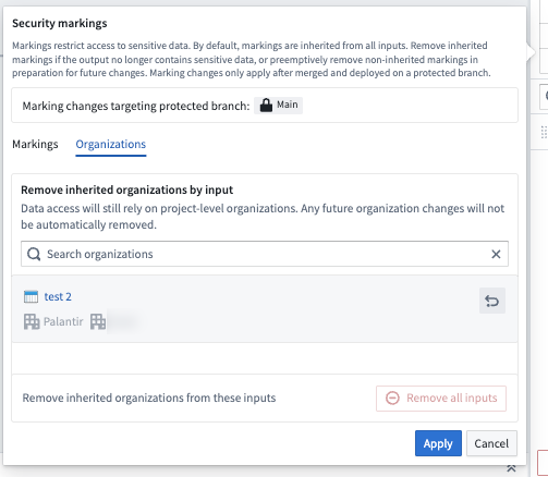 The marking removal pop-up dialog, with the option to undo an organization that stopped propagating.