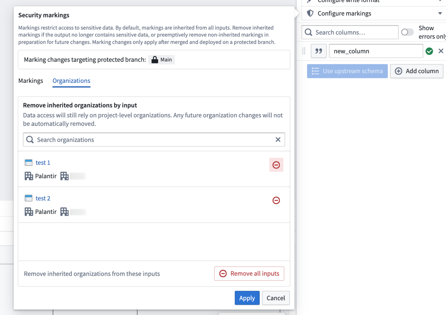 Organization unmarkings tab in unmarkings workflow.