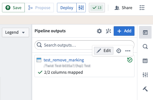 The Pipeline outputs tab in Pipeline Builder.