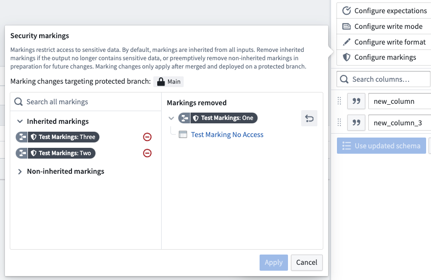 The Marking removal pop-up dialog, with the option to undo a Marking that stopped propagating.