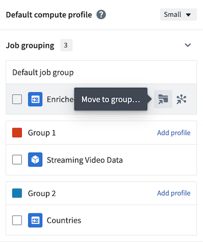 Move jobs to groups in the Build Settings panel.