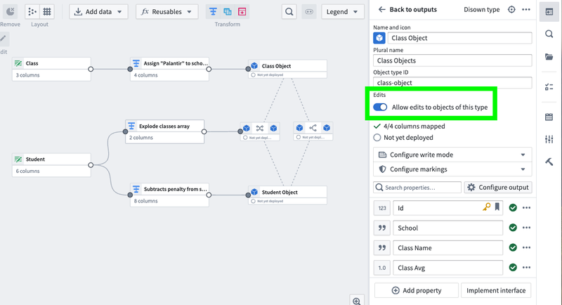 The Enable edits dialog with the Person object type selected.