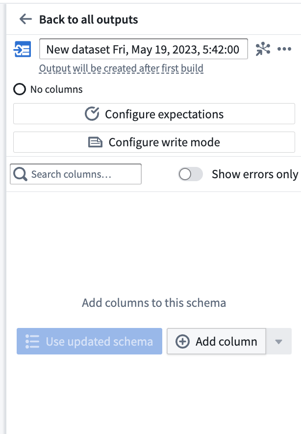 Configure dataset output initial state