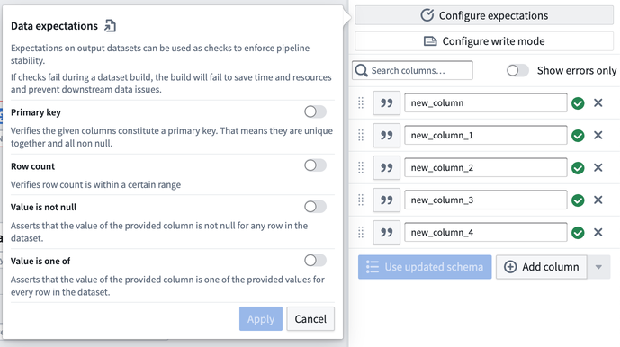 Output configure expectations